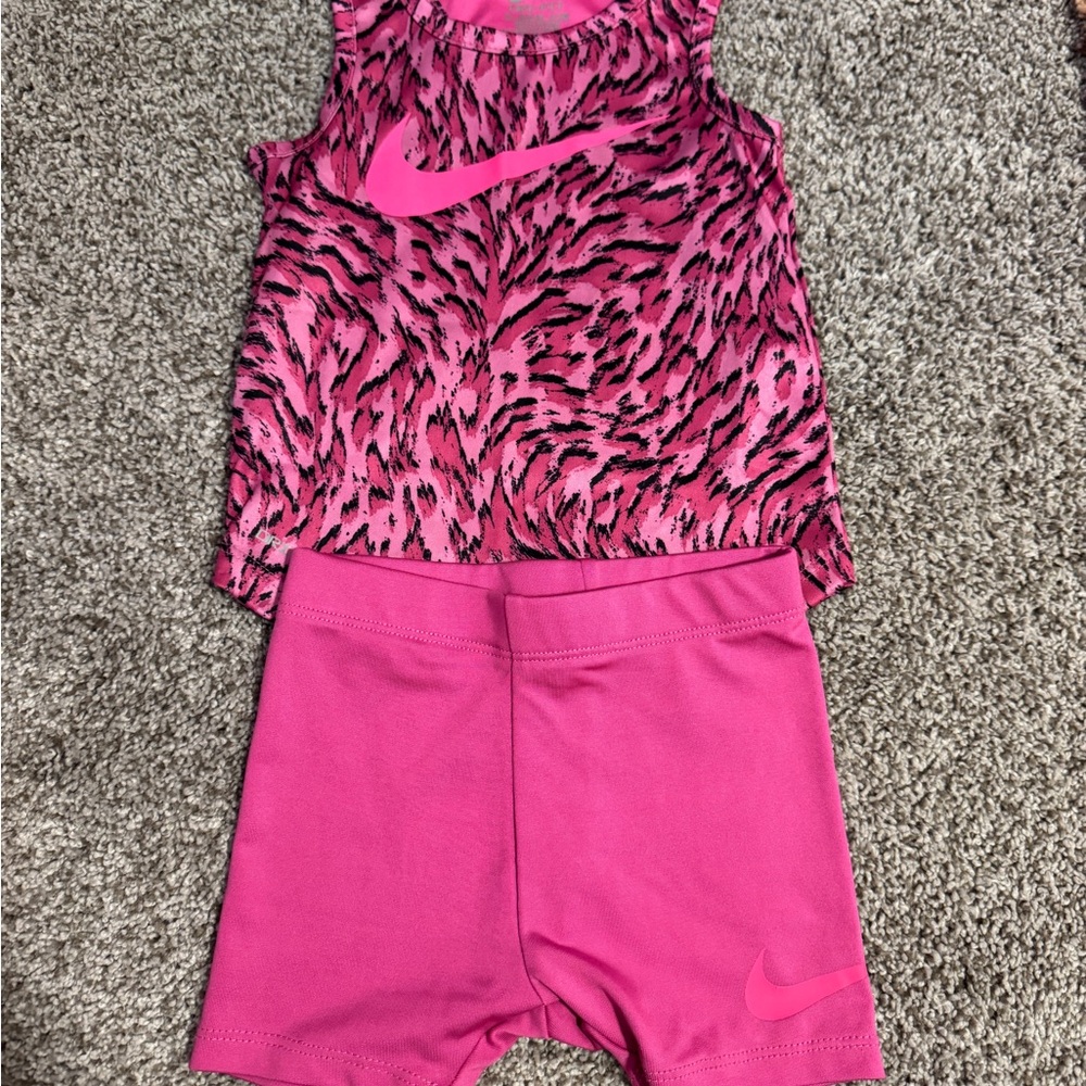 Nike Pink Patterned Tank and Shorts Set